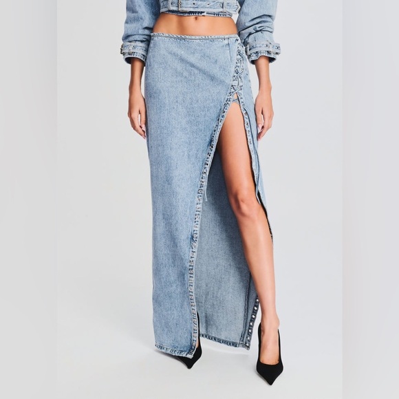 New! Retrofete Zahlia Lace up Denim Skirt 🩵 size 24 NWT! - Picture 8 of 14